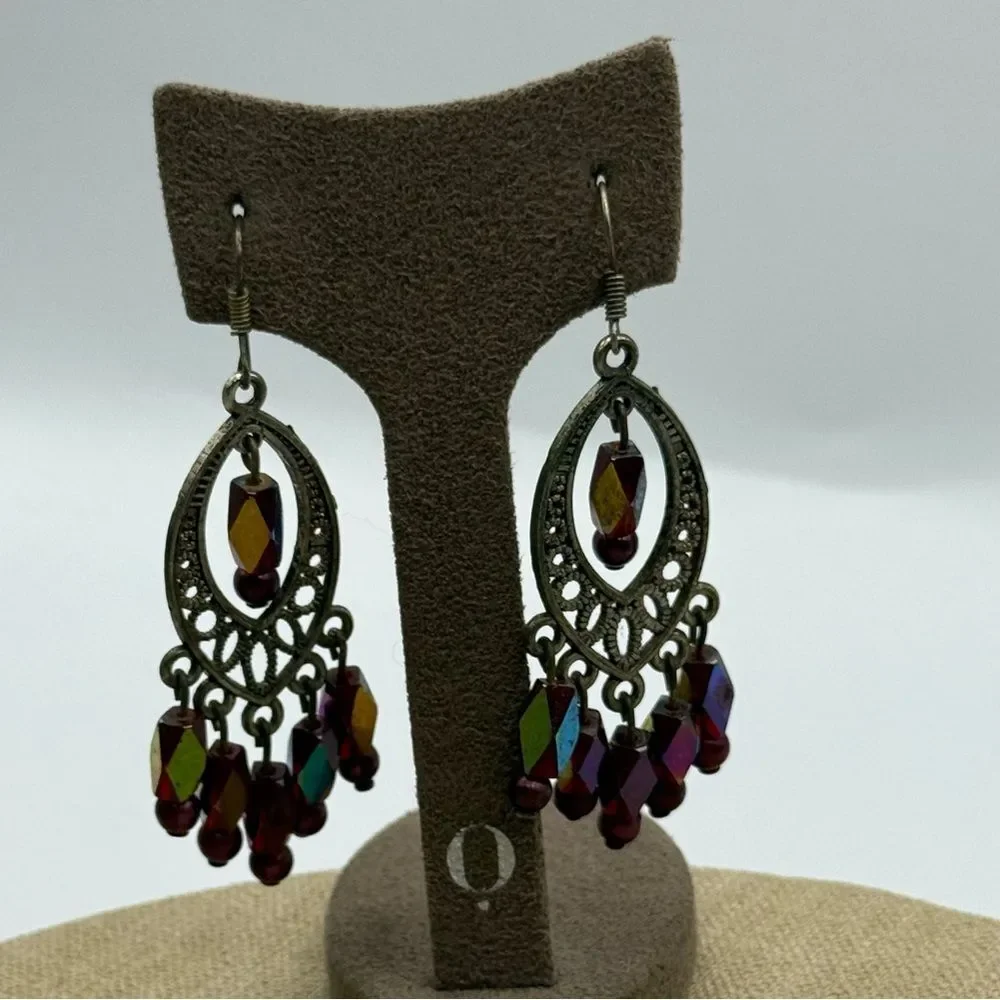 Elegant  1980s silver tone Multicolor Dangle Earrings